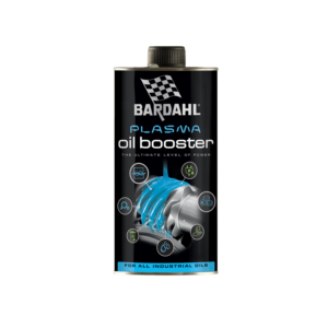 Bardahl Plasma oil booster can with blue logo and gears on black label; for all industrial oils.